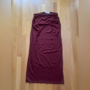 Red long ruched skirt